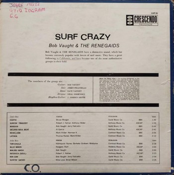 Bob Vaught & The Renegaids - Surf Crazy (LP) - Image 2